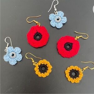Colorful Crochet Flower Earrings Set